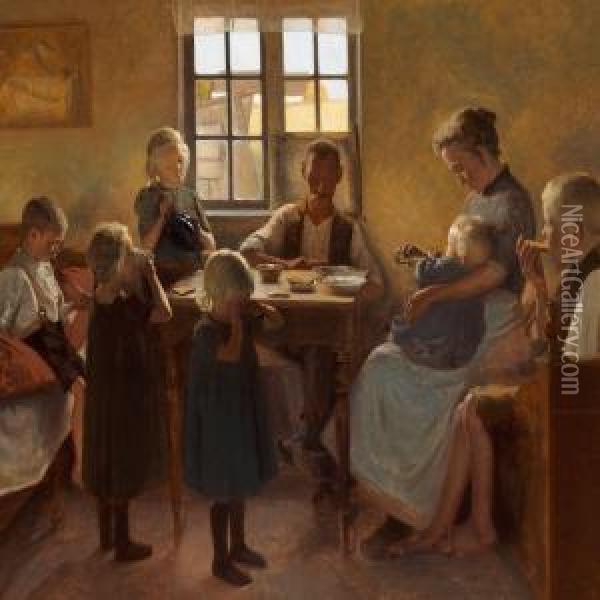 Fattig Arbejderfamilie Paa Landet. Efter Endt Dagvaerk Oil Painting - Carl Meyer