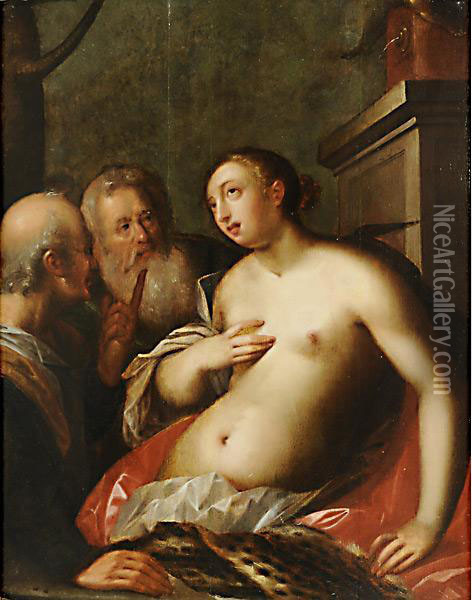 Susanna E I Vecchioni Oil Painting - Frans Bartholomeus Douven