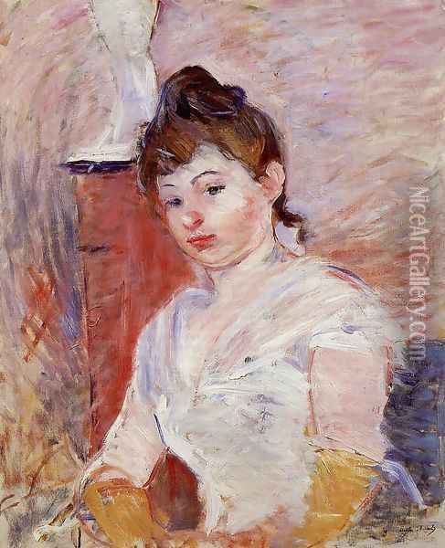 Young Woman In White Oil Painting - Berthe Morisot