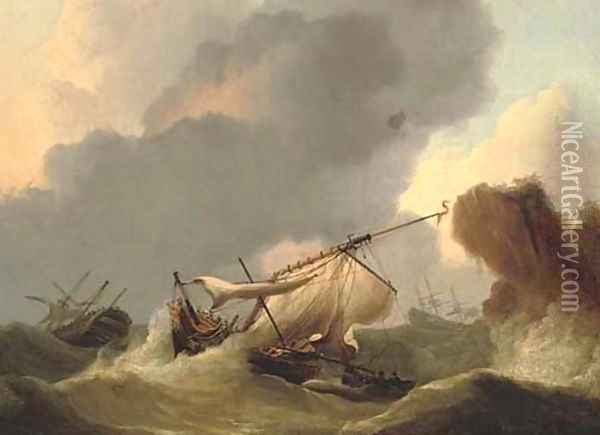 Ships in distress off a rocky headland Oil Painting - Francis Sartorius
