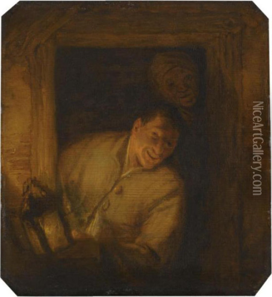 Two Peasants In An Interior Oil Painting - Adriaen Jansz. Van Ostade