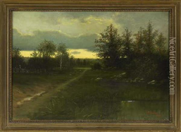 Country Road In A Wooded Landscape Oil Painting - Charles Armor