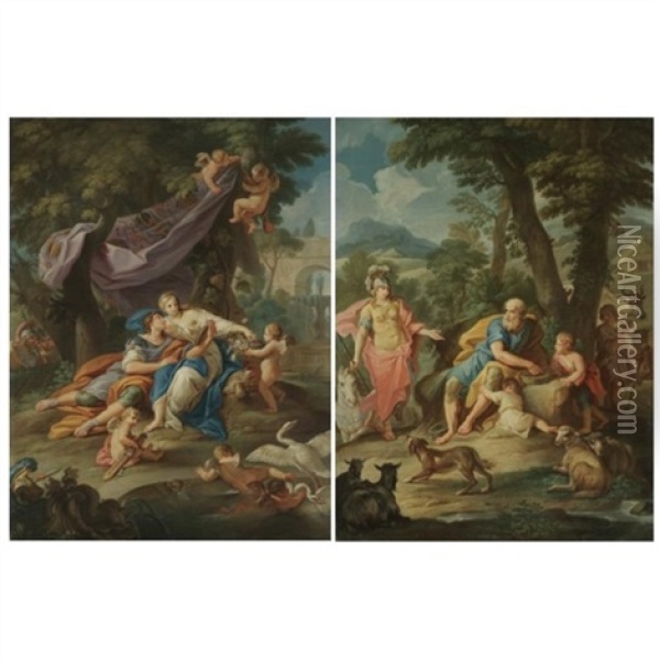 Rinaldo And Armida (+ Erminia And The Shepherds; Pair) Oil Painting - Stefano Pozzi