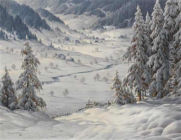 Wintertag Im Menzenschwandertal Oil Painting - Karl Hauptmann