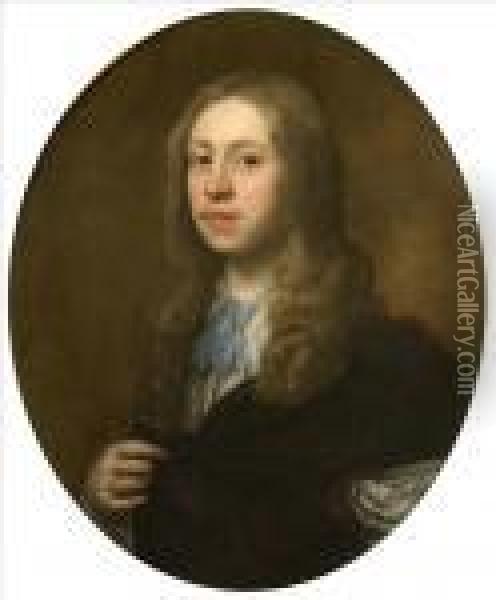 Portrait Of A Gentleman, By 
Repute A Member Of The Savile Family Of Thornhill, Yorkshire, Bust 
Length Oil On Canvas Oval, 68cm X 58cm Oil Painting - William Dobson