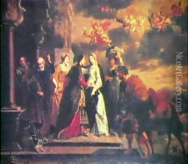 Marias Och Elisabeths Mote Oil Painting - Willem van Herp the Elder