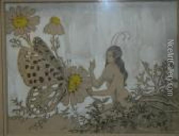 Fairy And Butterfly Oil Painting - Henry John Stock