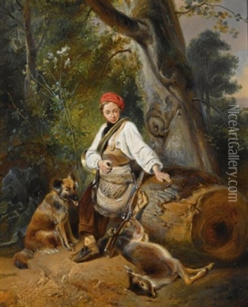 A Hunter At Rest In The Woods Oil Painting - Wijnand Jan Joseph Nuyen