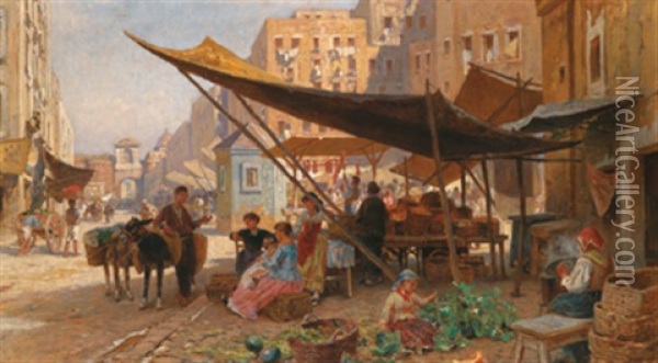 Markttag An Der Porta Capuana, Neapel Oil Painting - Alois Schoenn