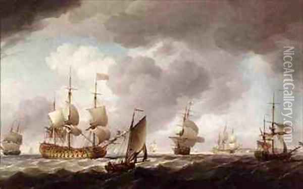 An English Vice-Admiral of the Red and his Squadron at Sea Oil Painting - Charles Brooking