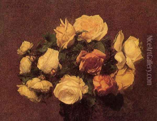 Roses I Oil Painting - Ignace Henri Jean Fantin-Latour