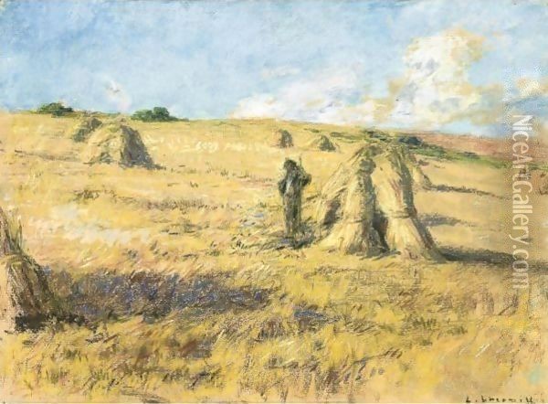 Among The Haystacks Oil Painting - Leon Augustin Lhermitte