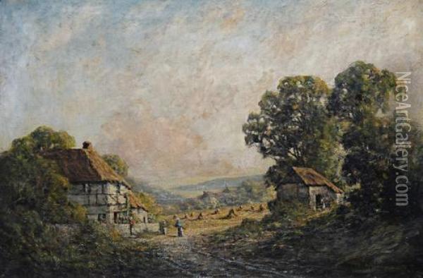 A Farmstead On The Isle Of Wight Oil Painting - G. Harold Goldthwait
