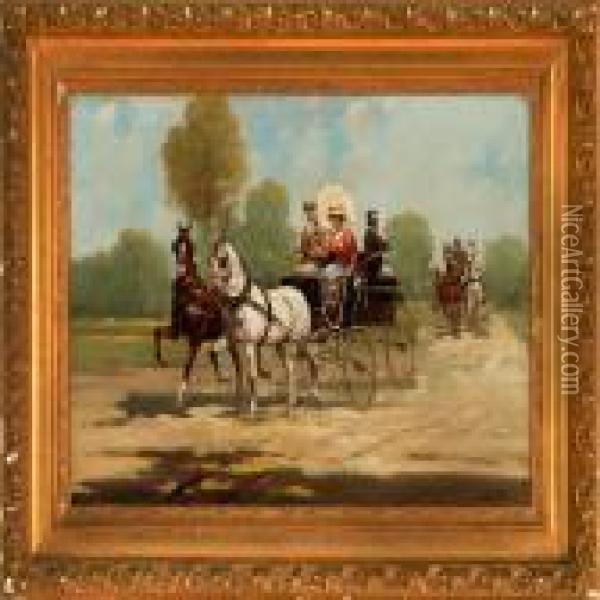 Distinguished Party In A Horse Carriage Oil Painting - Adolf Baumgartner