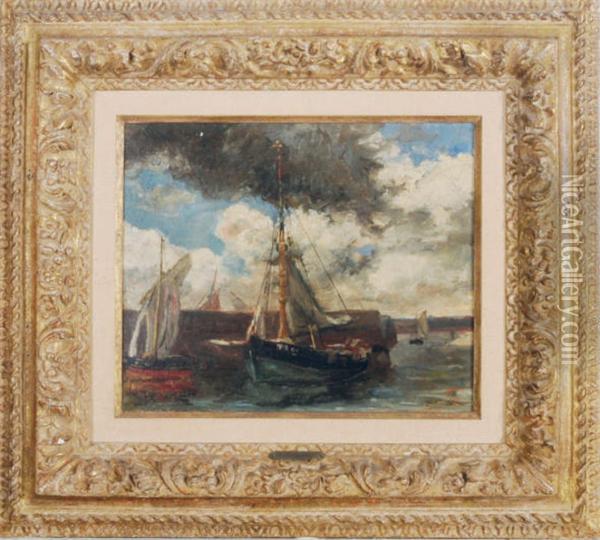 Boats In The Harbor Oil Painting - Thomas Harris Robinson