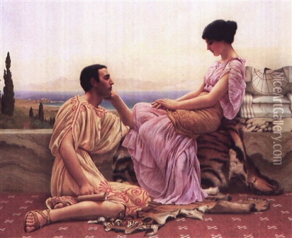 Roman Lovers On A Balcony Oil Painting - John William Godward