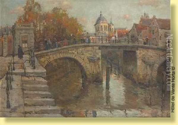 Pont Anime A Bruges Oil Painting - Leon Huygens