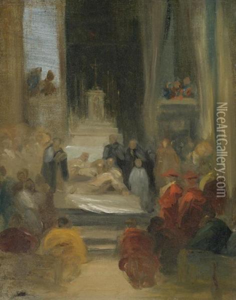 Interior Of A Church: Ordination Of Carmelites Oil Painting - Eugene Delacroix