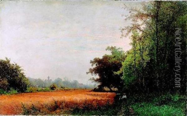 Kornfeld Mit Zwei Kindern Bei Auvers-sur-oise. Oil Painting - Gustave Castan