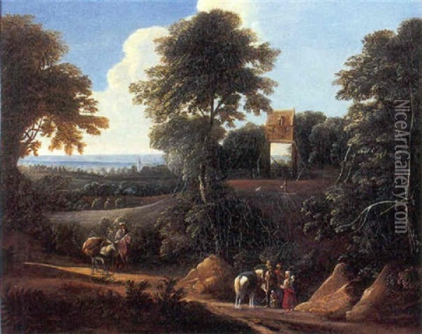 Cavaliers Et Villageois Dans La Foret De Soignes, A Proximite De La Porte D'uccles Oil Painting - Jacques d' Arthois