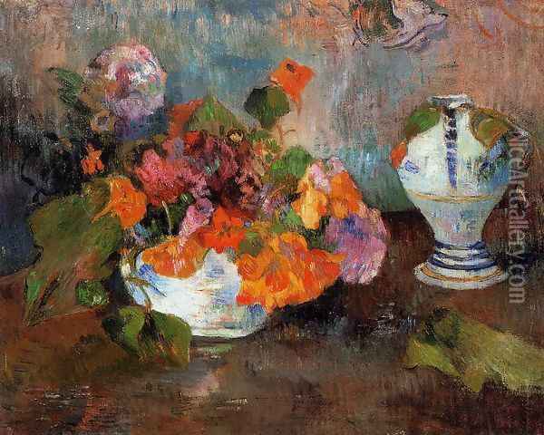 Vase Of Nasturtiums Oil Painting - Paul Gauguin