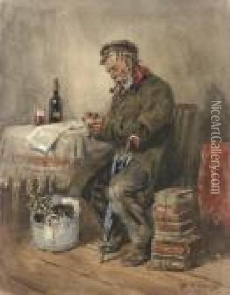 A Seated Man Smoking A Pipe Oil Painting - Vladimir Egorovic Makovsky