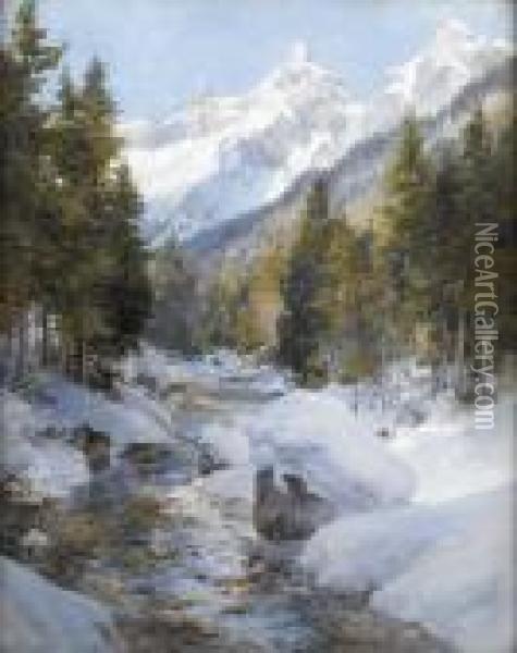 Winter In The Bluhnbachtal, Salzburg Oil Painting - Edward Theodore Compton