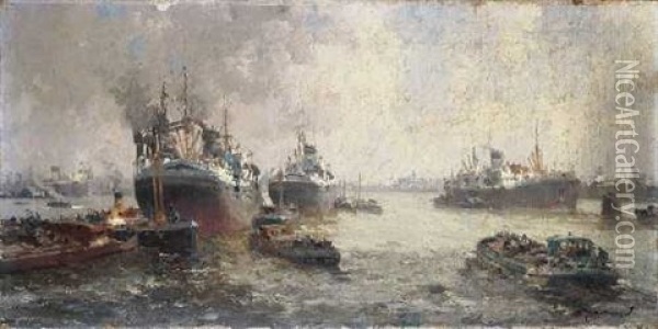 Hafen Von Rotterdam Oil Painting - Gerard Delfgaauw