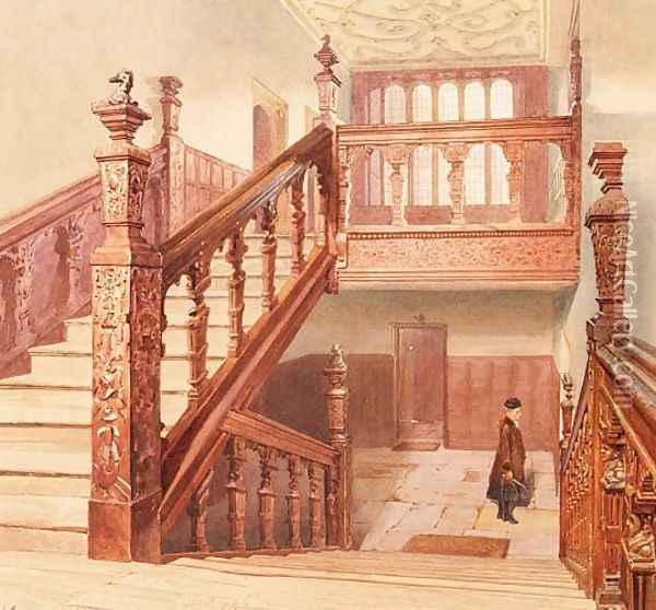 Charterhouse: the Grand Staircase, May 1885 Oil Painting - John Crowther
