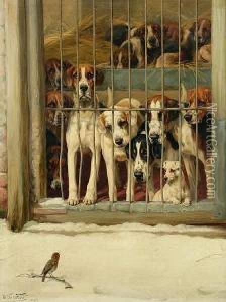 Hounds In A Kennel Oil Painting - William Henry Hamilton Trood