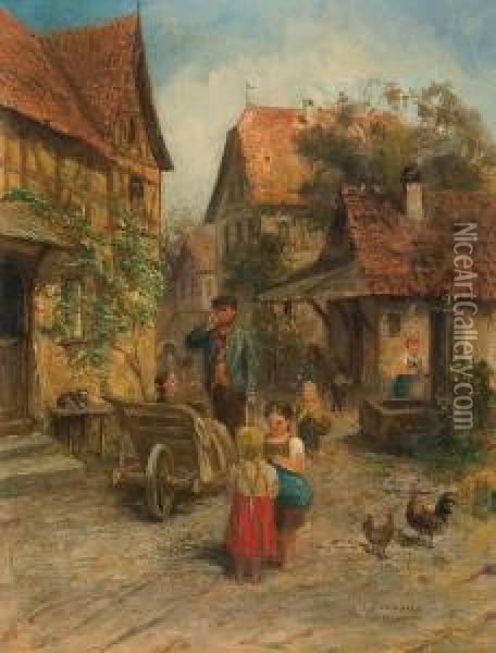 Street Scene From A Small Town Oil Painting - Robert Sliwinski