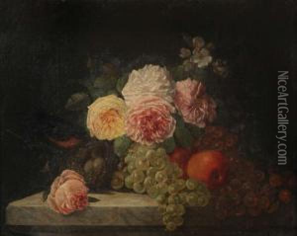 Stilleven Met Vink, Vogelnest En Bloemen Opstenen Entablement Oil Painting - Jean-Baptiste Robie