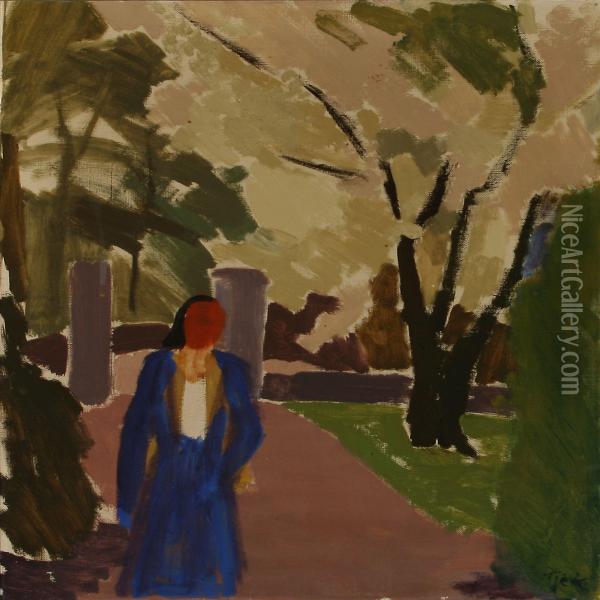 Woman In Park Oil Painting - Tjek Jerne
