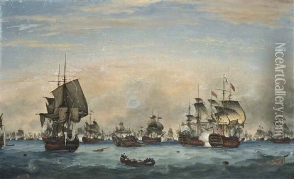 The Battle Of The Saintes Oil Painting - Thomas Whitcombe
