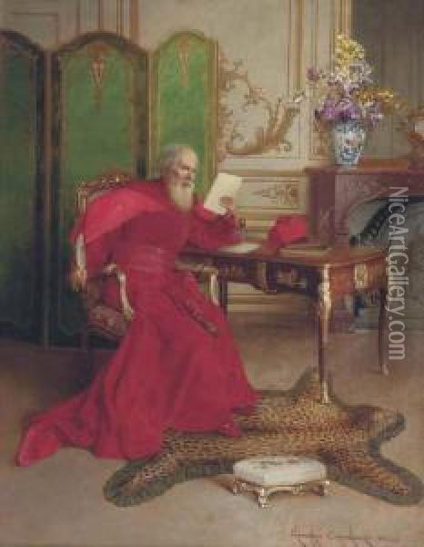 The Cardinal Reading A Letter Oil Painting - Georges Croegaert