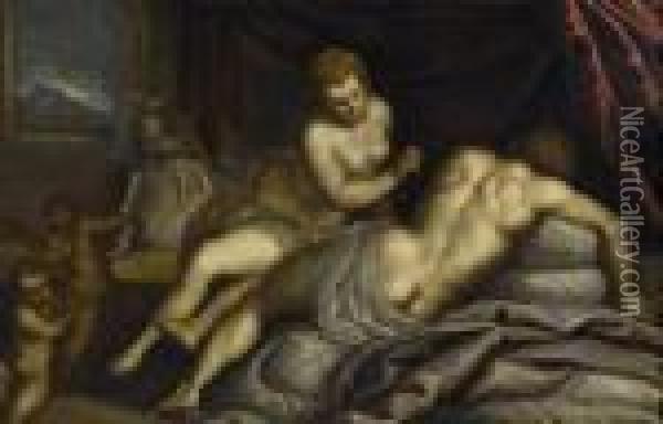 Samson And Delilah. Oil Painting - Acopo D'Antonio Negretti (see Palma Giovane)