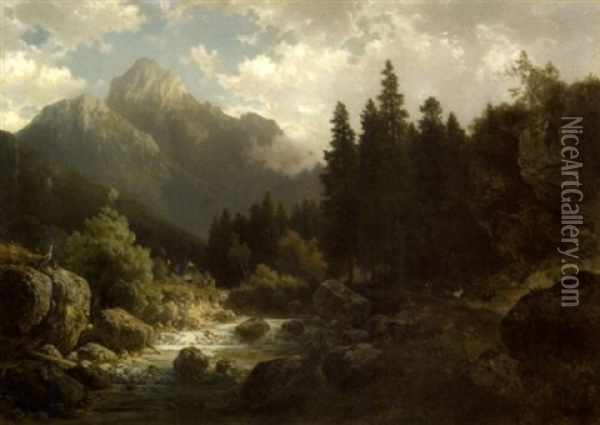Rocky Landscape With A Stream Oil Painting - Ludwig Sckell