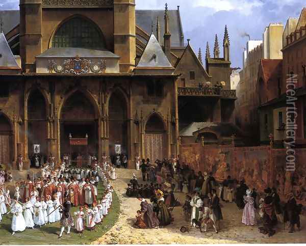 The Royal 'Fete-Dieu' Procession at St. Germain-l'Auxerrois Oil Painting - Lancelot Theodore Turpin De Crisse