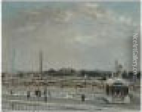 La Place De La Concorde, Signed Oil Painting - Lucien Adrion