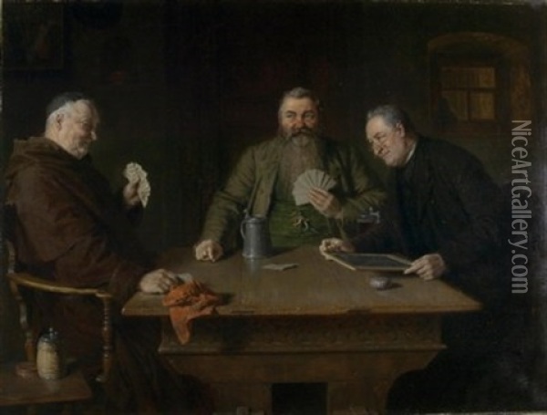 Monch, Jager Und Pfarrer Beim Kartenspiel Oil Painting - Eduard von Gruetzner
