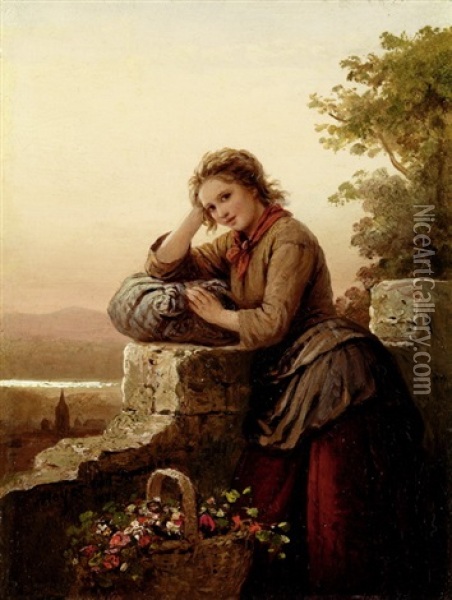 Junge Frau Mit Blumenkorb Oil Painting - Johann Georg Meyer von Bremen