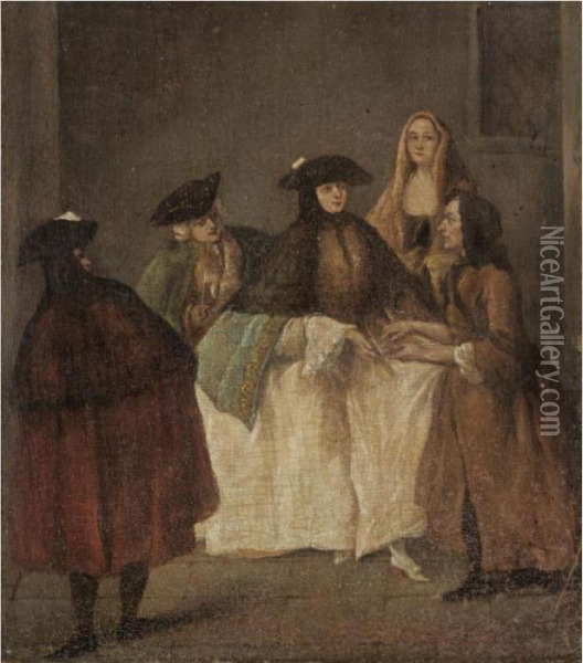 An Interior With A Young Lady Having Her Fortune Told Oil Painting - Pietro Longhi