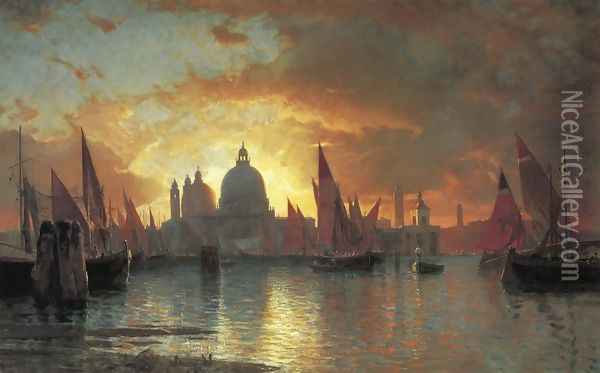 Santa Maria della Salute, Sunset Oil Painting - William Stanley Haseltine