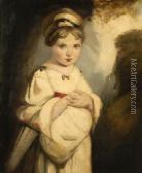 Study Ofa Young Girl In A Landscape Oil Painting - George Romney