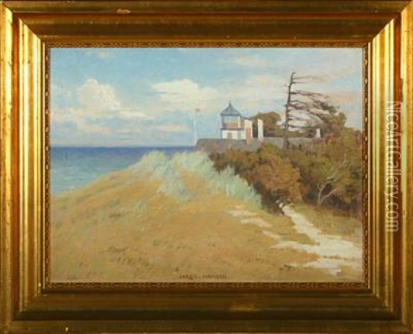Coastel Scenery With House At The Shore (tisvilde In North Zealand?) Oil Painting - Jakob Hansen