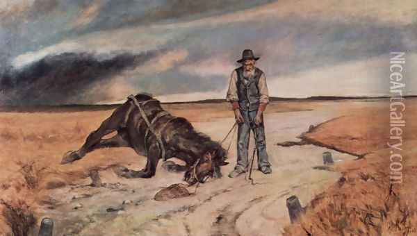 Farmer with horse Oil Painting - Giovanni Fattori
