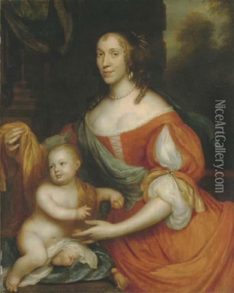 Portrait Of A Lady And Her Child Oil Painting - Pieter Harmensz Verelst