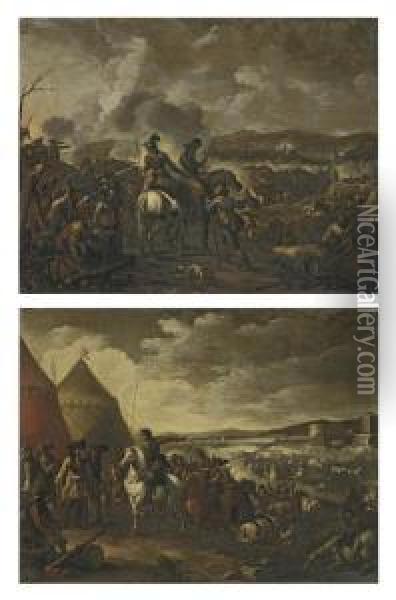 A Battle Scene With Cavalry And Cannon Oil Painting - Ilario Mercanti Spolverini