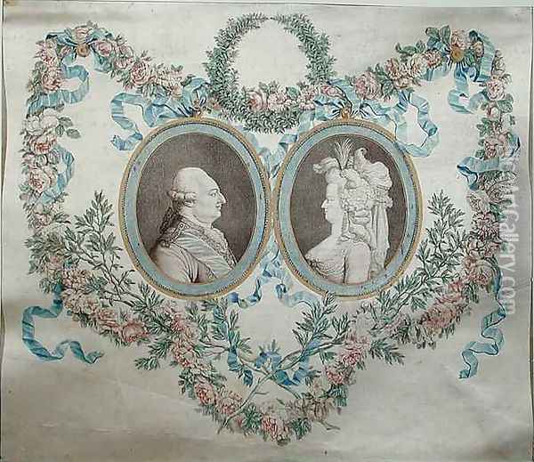 Cover of Bonbonniere depicting Louis XVI 1754-93 and Marie Antoinette 1752-93 Oil Painting - Jean-Francois Janinet
