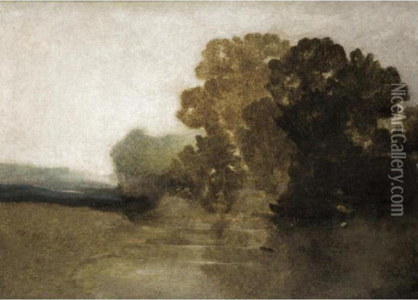 A River Landscape Oil Painting - John Sell Cotman